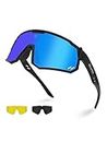 Excoutsty Polarized Sports Sunglasses for Men Women,UV400 Outdoor Sports Windproof Cycling glasses with 3 Interchangeable Lenses,TR90 Sports Sunglasses for Running Baseball Cycling Fishing Golf