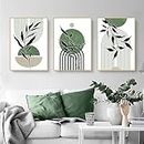 Martin Kench Lot de 3 posters de qualité supérieure - Motifs abstraits et feuilles vertes - Impression moderne - Décoration murale pour salon, chambre à coucher - Sans cadre