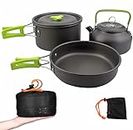 Camping Cookware Set, Anodized Aluminum Camping Pots and Pans Set, Lightweight & Compact Backpacking Cooking Set for 2-3 People Hiking Picnic Fishing with Kettle