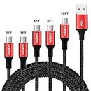SURRI Micro USB Cable Android, Micro to USB Cable 5 Pack (3FT 3FT 6FT 6FT 10FT) Nylon Braided Sync and Fast Charging Cord Compatible Android Smartphones Tablets Wall and Car Charger, Galaxy S7/6 and More