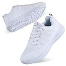 WYSBAOSHU Women's Breathable Running Sneakers Ladies Running Shoes Lightweight Sport Tennis Athletic Gym Shoes Casual Lace Up Trainers White 8 US