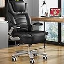 Sucrever Black Executive Office Chair Flip-up Arms, Big and Tall Office Chairs 400lbs Wide Seat, High Back Leather Office Chairs Lumbar Support, Adjustable Heavy Duty Computer Desk Chairs with Wheels