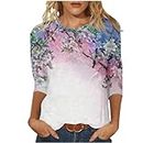 Amazon Days 2024 Deals Flash Deals of The Day Prime Today Only Clearance 2024 Floral Printed Tops for Women Dressy Casual Crewneck 3/4 Sleeve Shirts Cute Boho Basic Tees Summer Slim Fit Blouses