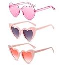BOZILY 3 Pack Pink Love Heart Shaped Sunglasses,Women's Fashion Glasses,Rim&Rimless,Retro Party Glasses For Summer Party Pink Eyewear Shopping BeachOutdoor Party