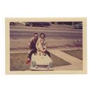 Vintage Color Snapshot Photo Man Woman Family Sitting In Toy Pedal Car 1950s