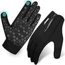 SAWANS Cycling Gloves Bike Thermal Winter Running Gloves for Men Women Non-slip Touch Screen Warm Winter Outdoor Zipper Gloves Adjustable Driving, Climbing Hiking Camping (Black, S)