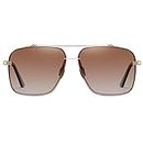 Square polarized sunglasses for men - Oversized Aviator Metal Frame - Gradient UV Protection Lenses (Gold | Brown Gradient)
