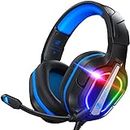 Fachixy「2024 New」 FC200 Gaming Headset für PS4/PS5/PC/Xbox/Nintendo Switch, PS4 Kopfhörer mit Kabel und RGB Licht, Stereo Surround Kopfhörer mit Mikrofon, Noise Cancelling Gamer Headphones - Blau