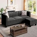 Shintenchi Upgraded Convertible Sectional Sofa Couch, 3 Seat L Shaped Sofa with High Armrest Linen Fabric Small Couch Mid Century for Living Room, Apartment and Office (Black)