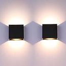 Glighone 2Pcs LED Wall Lights Indoor Up Down Wall Lamp Wall Wash Light Modern Wall Sconce Lighting Black 6W Aluminum for Living Room Bedroom Hallway Corridor, Stairs, Warm White