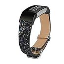 Bling Bands Compatible Fitbit Charge 2 Band, Women Strap Shiny Glitter Leather Replacement Bands for Fitbit Charge 2 Wristbands (Black)