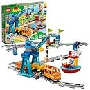 LEGO DUPLO Town Cargo Train Set 10875 with Sound & Light, Direction & Stop Action Bricks, Push & Go Motor and Moving Crane Toy, Gifts for 2-5 Year Old Kids, Boys & Girls