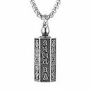 HZMAN Tibetan Buddhism Meditation Stainless Steel Pendant Commemorative Cremation Ashes Pill Cylinder Container Necklace 22+2 Inch Chain, Metal, not