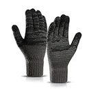 Mokani Winter Touch Screen Gloves Men Anti-Slip Thermal Gloves Knit Mens Gloves with Silicone Particles Thickened Elastic Windproof Cuff Warm Fluff Lining for Driving Running Sport Typing, Grey
