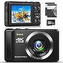 Digital Camera 4K 44MP Compact Camera with 16X Digital Zoom, Auto-Focus Kids Point and Shoot Digital Camera with 32GB SD Card, Portable Camera for Teens Kids Boys Girls… (Black, Compact)…