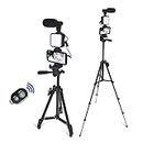Smartphone Video Kit, Vlogging Kit, Youtuber Kit, with Microphone Light Tripod 50" Extendable Phone Clip Remote Control Compatible with iPhone/Smartphone/Cameras… …