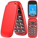 USHINING Unlocked GSM Flip Mobile Phone Big Button Easy to Use,SIM Free Pay as You Go Phones,Classical & Durable (Red)