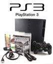 PS3 Console Bundle - Sony PlayStation 3 Slim + 2 Controllers + 3 Games - TESTED