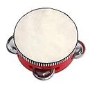 BQLZR 4" Red Musical Tambourine Beat Round Drum Wooden Natural Skinned Musical Instrument Pack Of One