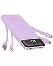 Portable Charger with Built in Cables, Portable Charger with Cords Wires Slim 10000mAh Travel Essentials Battery Pack 6 Outputs 3A High Speed Power Bank for iPhone Samsung Pixel LG Moto iPad (Purple)