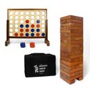 Yard Games Yardgames Giant Tumbling Timbers Wood Stacking Game Bundle w/ 4 In A Row Game Plastic in Brown | Wayfair TIMBERS-002 + GIANT4-001