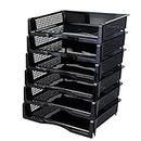Minekkyes Stackable Office Tray, 6 Tier Document Letter Tray Organizer, Black Stacking Tray