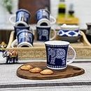 Femora Majestic Elephant Ceramic Coffee & Tea Cup Set of 6, 160 ML, Blue