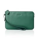 befen Women's Genuine Leather Wristlet Clutch Purse Ladies Slim Corner Zip Wallets, Silver Zipper, A01 Forest Green