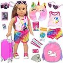 ZITA ELEMENT 23 Pcs American 18 Inch Girl Doll Accessories Suitcase Travel Set Including Clothes Backpack Pillow etc (NO Doll)