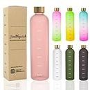 Healthywish - Pregnancy water bottle tracker with time marker, Pink water bottle, botellas para agua, slim water bottles 32oz | 1 liter