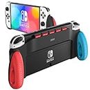 JUSPRO O-Grip Case Compatible with Nintendo Switch OLED, Unique Switch Accessories Designed Comfortable & Ergonomic Grip with 5 Game Slots, Black