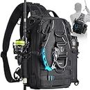 Piscifun Fishing Tackle Backpack with Rod & Gear Holder, Lightweight Outdoor Water-Resistant Fishing Shoulder Storage Bag