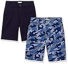 Amazon Essentials Boys' Uniform Woven Flat-Front Shorts, Pack of 2, Navy/Camo, 14 Slim