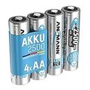 ANSMANN AA Rechargeable Batteries [Pack of 4] 2500 mAh NiMH High Capacity & Low Self Discharge AA Type Size Battery For Toys, Cameras, Flash Units, Cordless Phones, Remote Controls, Game Consoles