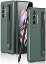 Miimall Compatible with Samsung Galaxy Z Fold 3 Case with S Pen Holder, Slim Matte Hard PC Anti-Drop Full Protective Cover Case for Galaxy Z Fold 3 5G 2021(Dark Night Green)