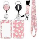 YCDKK Pink Floral ID Badge Holder with Detachable Lanyard and Retractable Badge Reel Clip Set, Funny Vertical Work Id Card Holder for Nurse Doctor Teacher ID Proximity Key Cards Drivers Licenses