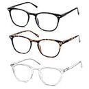 HAPJOYS Reading Glasses Women Men Stylish Readers 1.0 Lightweight Frame Glasses for Reading 3 Pack Black/Tortoise/Clear