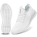 CAIQDM Women Running Shoes Slip-on Walking Sneakers Lightweight Breathable Trainers Tennis Shoes White Size 6