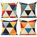 All Smiles Outdoor Throw Pillow Covers 18x18 Set of 4 Colorful Fun Aesthetic Mid Century Modern Home Décor Boho Summer Fall Cushion Cases for Patio Furniture Couch Living Room,Geometric Yellow Orange