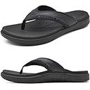 KuaiLu Mens Leather Sport Flip Flops Comfort Orthotic Thong Sandals with Plantar Fasciitis Arch Support for Outdoor Summer