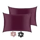 TUW The Universal Wardrobe Satin Silk Pillow Covers Set of 2PC for Hair and Skin with Stylish Soft Silky Satin Scrunchies Hair Bands for Women Girls | Bed Pillow Cases Cover (18X28 Inch) (Wine)
