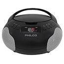 Philco Portable CD Player Boombox with Speakers and AM FM Radio | Black Boom Box Compatible with CD-R/CD-RW and Audio CD | 3.5mm Aux Input | Stereo Sound | LED Display | AC/Battery Powered