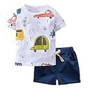 Little Boy Clothing Set Toddler Kid Cute Car Print T-Shirt Navy Shorts Outfit 4T