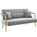 Yaheetech 2 Seater Modern Sofa Velvet Fabric Loveseat with Gold-tone Metal Arms and Legs for Bedroom, Home Office, Studio, Living Room Furniture Light Gray