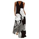 Skang Summer Dresses for Women UK V Neck Spaghetti Strap Casual Dress Beach with Pockets White