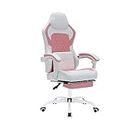 NIONIK Gaming Chair with Footrest, Ergonomic Computer Gamer Chair, Office Gaming Chairs for Adults, Massage Lumbar Video Game Chairs (Pink White)