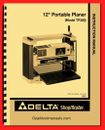 DELTA Shopmaster 12" Portable Wood Planer Model TP300 Operator Parts Manual 1458