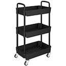 UDEAR 3-Tier Kitchen Rolling Utility Cart,Multifunction Storage Organizer with Handle and 2 Lockable Wheels for Kitchen,Bathroom,Living Room,Office,Black