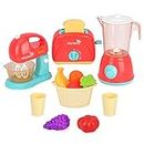 Veluoess Kids Kitchen Appliance Set, Kitchen Role Play Set with Toaster, Mixer, Blender, Pretend Play Food Accessories Set with Sounds & Lights for Kids 3 Years and Up