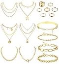 Drperfect Gold Jewelry Sets for Women Gold Layered Necklaces Chunky Bracelets Knuckle Rings Set Costume Accessories Jewelry1